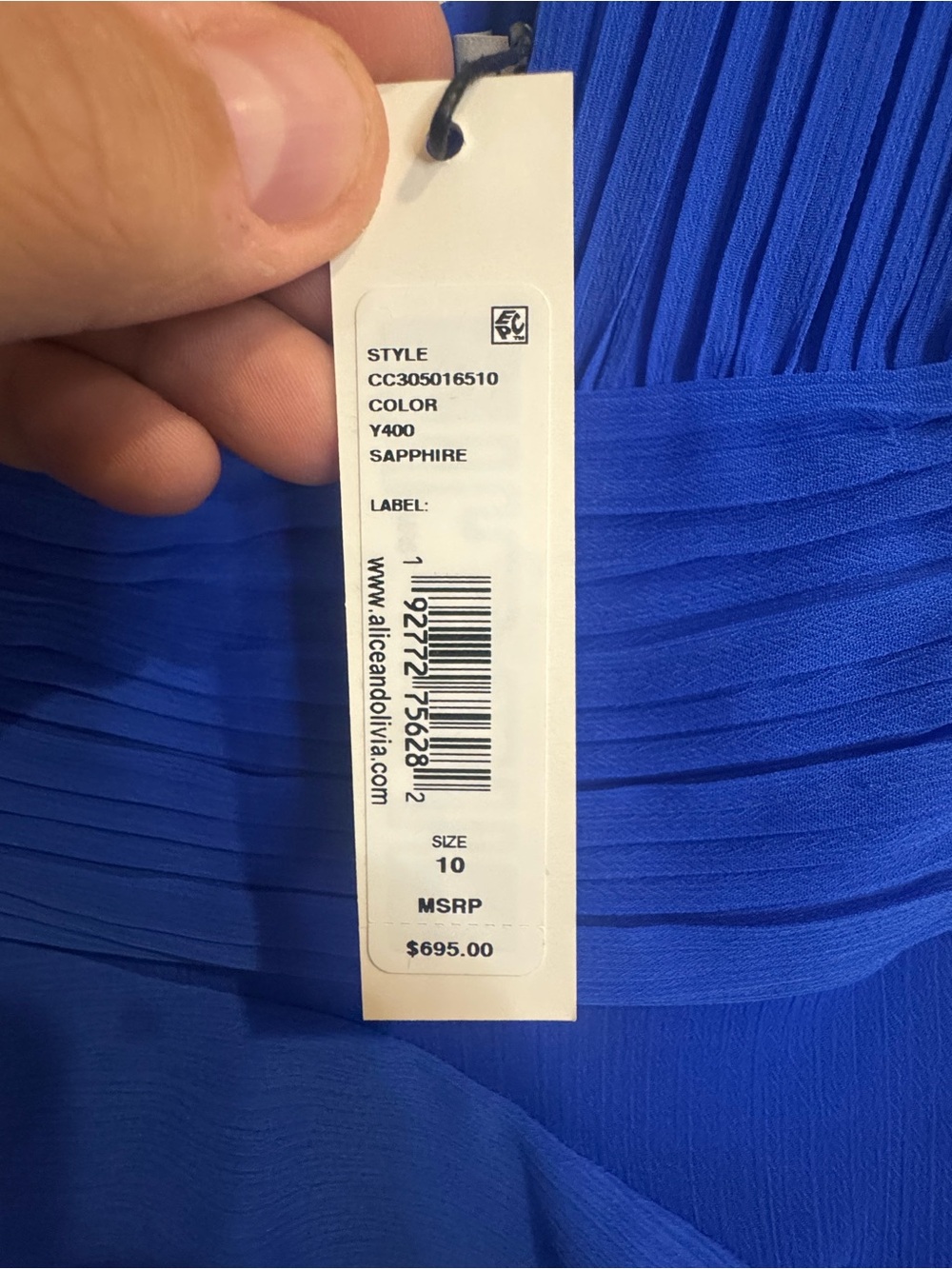 Alice + Olivia Cobalt Blue High-Low Ruffle V-Neck Dress - Picture 7 of 11